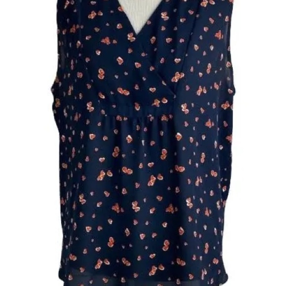 LOFT XS‎ Navy Sleeveless Blouse with Red Hearts
